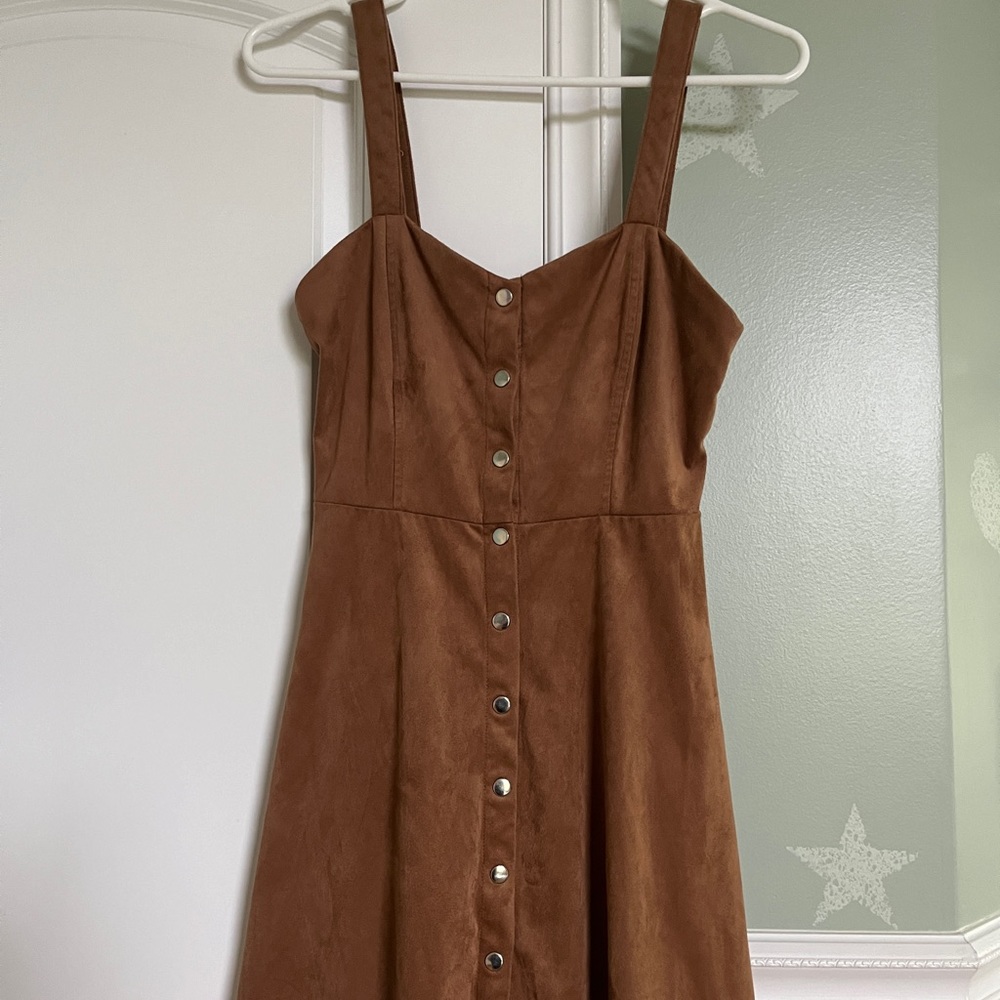 small forever 21 brown suede babydoll mini dress with buttons